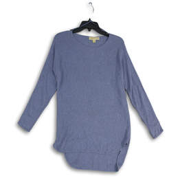 Womens Blue Round Neck Long Sleeve Pullover Tunic Blouse Top Size Small