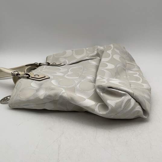Coach Womens White Signature Print Double Strap Zipper Tote Handbag image number 3