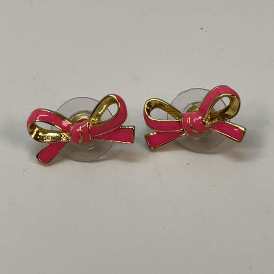 Designer Kate Spade Gold-Tone Pink Enamel Mini Bow Stud Earrings image number 2