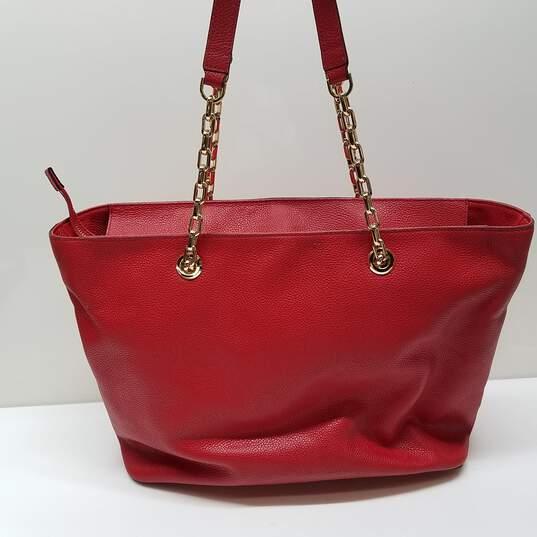 NWT Michael Kors Mercer Chain Bright Red Tote Leather