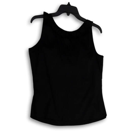 Buy the Womens Black Sleeveless Ruffle Scoop Neck Button Front
