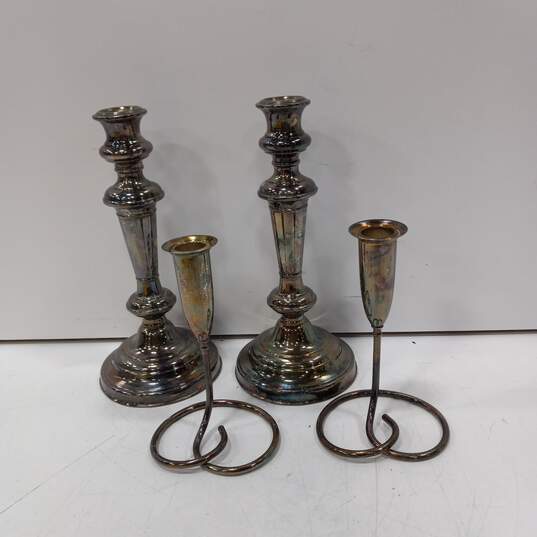 Vintage Silver Plate Candle Holders Assorted 4pc Lot image number 1