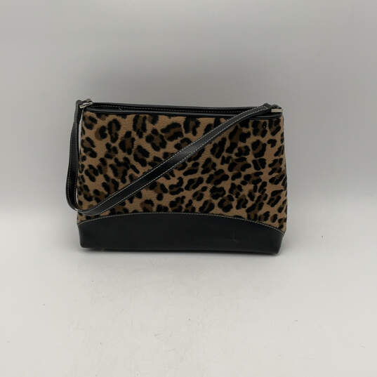 Womens Brown Leopard Print Single Strap Zipper Suede Shoulder Bag Purse image number 2