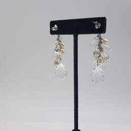 Statement Sterling Silver Faceted Crystal Quartz Fw Pearl Post Dangle Earring 19.5g alternative image