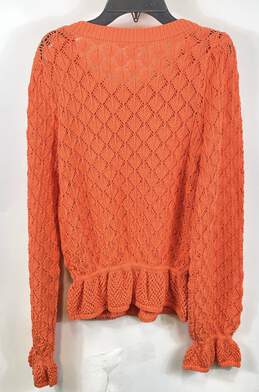 NWT Anthropologie Womens Orange Long Sleeve Crochet Pullover Sweater Size Small alternative image