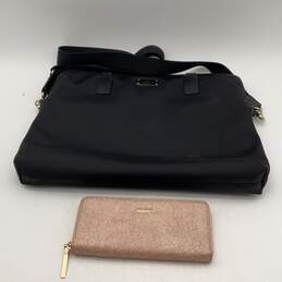 Kate Spade Womens Black Crossbody Bag With Rose Gold Sparkly Wallet