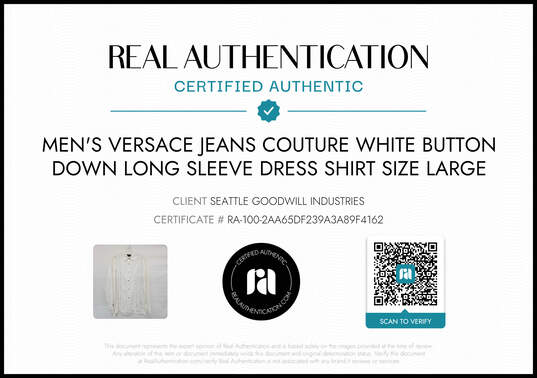 Versace Jeans Couture Men's White Snap Long Sleeve Dress Shirt Size L - AUTHENTICATED image number 2