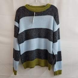 Urban Outfitters Men's Green/ Blue/Grey Striped Knit Crew Sweater Size S