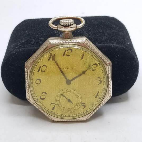 Elgin 42mm 1928 Vintage Gold Filled 14K Octagonal Pocket Watch image number 1