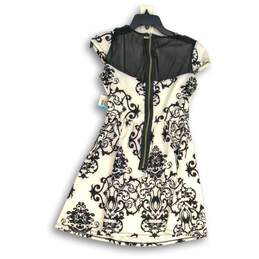 NWT B.Darlin Womens White Black Baroque Print Cap Sleeve Back Zip Mini Dress 5/6 alternative image