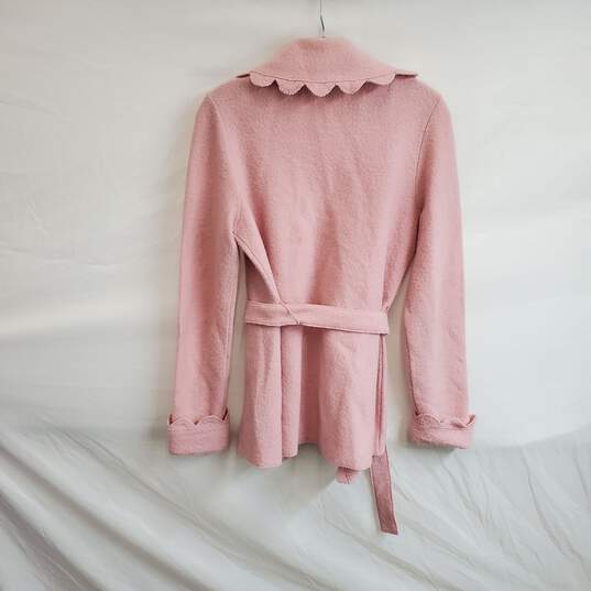 Caslon Pink Wool Open Front Belted Scalloped Cardigan WM Size XS image number 2