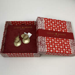 Designer Lucky Brand Gold-Tone Fish Hook Round Disk Dangle Earrings w/ Box alternative image