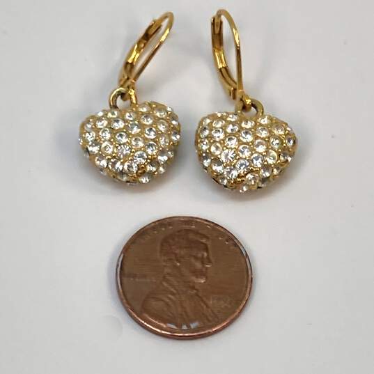 Designer Joan Rivers Gold-Tone Rhinestone Leverback Fashionable Dangle Earrings image number 3