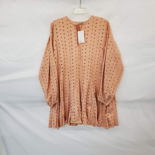 Asos Peach Eyelet Long Sleeve Baby Doll Dress WM Size 6 NWT image number 1