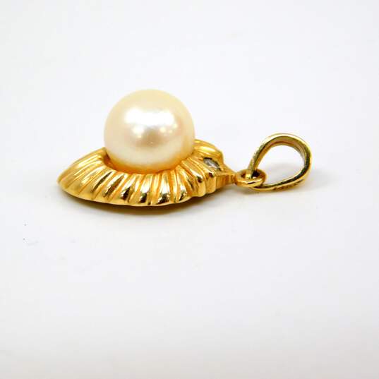 14K Yellow Gold Pearl & Diamond Accent Pendant 1.7g image number 2