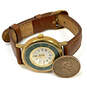 Designer Fossil PC-9201 Gold-Tone Brown Leather Strap Analog Wristwatch image number 2