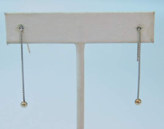 14k White Gold Ball Drop Chain Earrings 0.9g image number 1