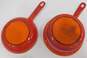 Vintage Descoware Orange Enamel Cast Iron Sauce Pan Pot W/ Frying Pan Lid image number 3