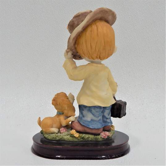Precious Moments Belle & Benny brown haired boy with dog and brown hat figurine image number 3