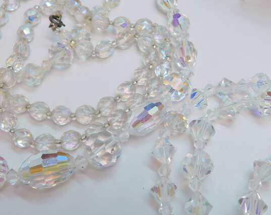 VTG Silver Tone Aurora Borealis Crystals Bead Necklaces & Cluster Clip Earrings image number 13