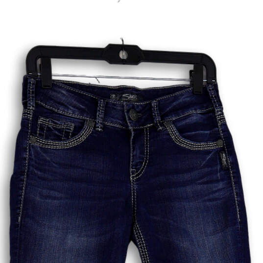 Womens Blue Denim Medium Wash Pockets Stretch Straight Leg Jeans Size W26 image number 3
