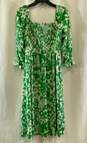 NWT Sugar + Lips Womens Green Floral Smocked Square Neck Fit & Flare Dress Sz S image number 2