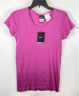 NWT Nike Womens Pink Animal Print DRI-Fit Short Sleeve Pullover T-Shirt Size M