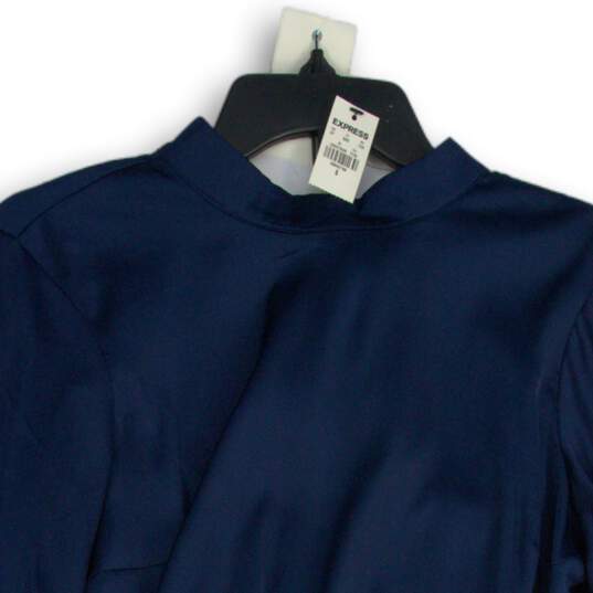 NWT Womens Navy Blue Mock Neck Long Sleeve Cut-Out Back Blouse Top Size S image number 3