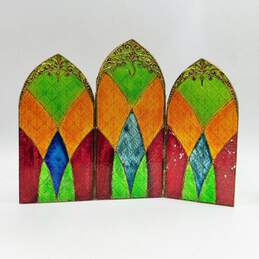 Vintage Stained Painted Glass Trifold Separator