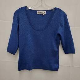 VTG Joseph A. WM's Blue Metallic Silk Blouse Top Size M