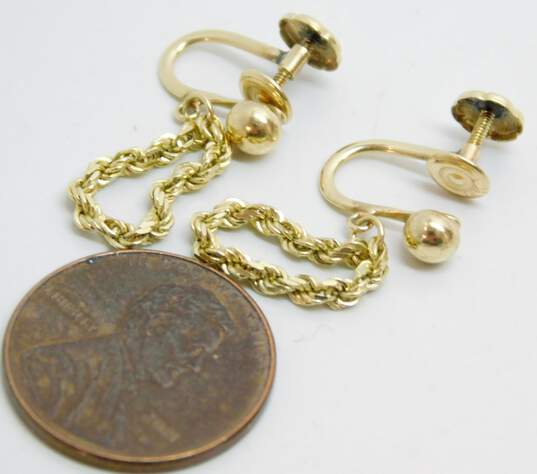 Vintage 14k Yellow Gold Rope Chain Screw Back Earrings 2.7g image number 6