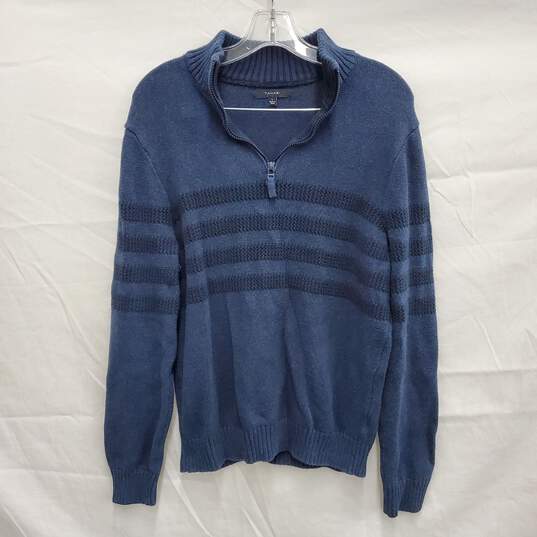 Tahari MN's 1/4 Zip Blue & Stripe 100% Cotton Pullover Size L image number 1