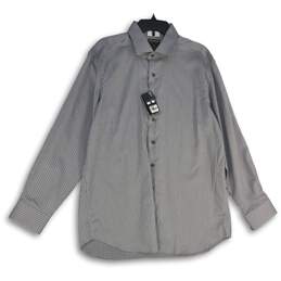 NWT Proper Shirtings Mens Gray Cotton Checkered Button-Up Dress Shirt Size 34/35
