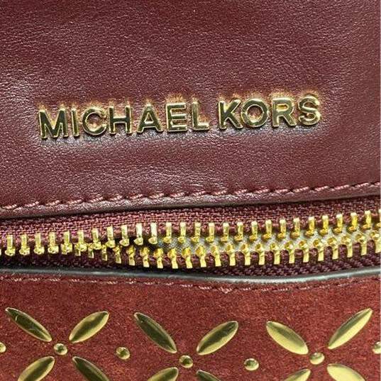 Michael Kors Rhea Floral Burgundy Studded Leather Backpack Bag image number 5