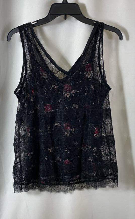 White House Black Market Womens Black Floral Ruffle Camisole Top Size Medium image number 2