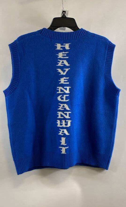 Heaven Can Wait Mens Blue Knit Sleeveless Crew Neck Vest Sweater Size Small image number 2