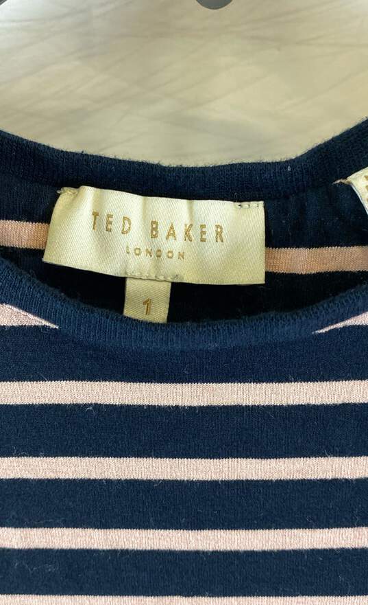 Ted Baker Womens Navy White Striped Short Sleeve Crew Neck Pullover T-Shirt Sz 1 image number 3