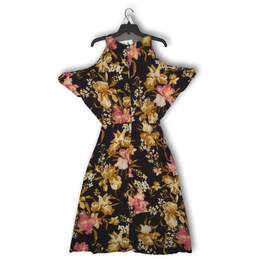 NWT Leith Womens Fit & Flare Dress Cold Shoulder Black Multicolor Floral Size L alternative image