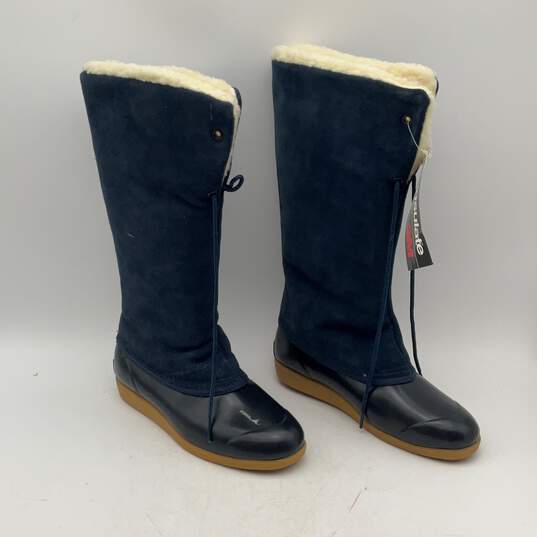 NWT Eddie Bauer Womens Navy Blue Black Rubber Round Toe Casual Snow Boots Size 7 image number 2