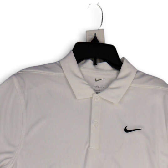 Mens White Dri-Fit Collared Short Sleeve Tennis Polo Shirt Size Large image number 3