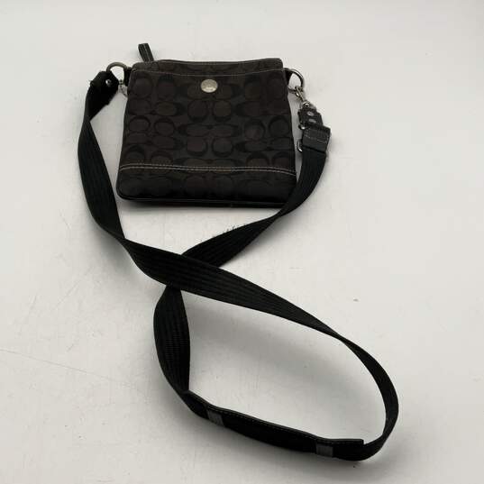 Coach Womens Black Brown Signature Print Adjustable Strap Crossbody Bag Purse image number 1
