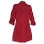 NWT Womens Red Roll Tab Sleeve Collared Front Zip Shirt Dress Size M image number 2