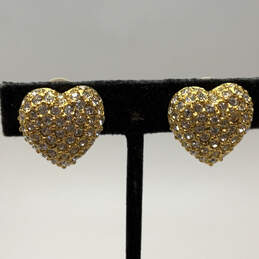 Designer Joan Rivers Gold-Tone Rhinestone Heart Shape Stud Earrings