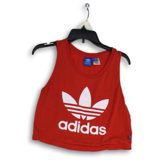 Adidas Womens Red Crew Neck Sleeveless Activewear Cropped Tank Top Size Small image number 1