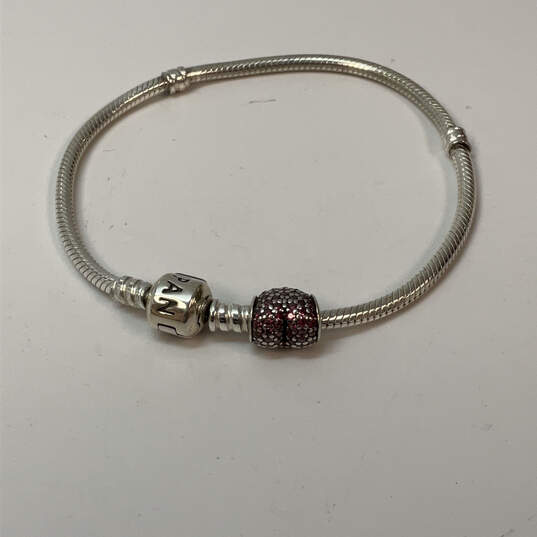 Designer Pandora 925 Sterling Silver Snake Chain Heart Shape Charm Bracelet image number 1