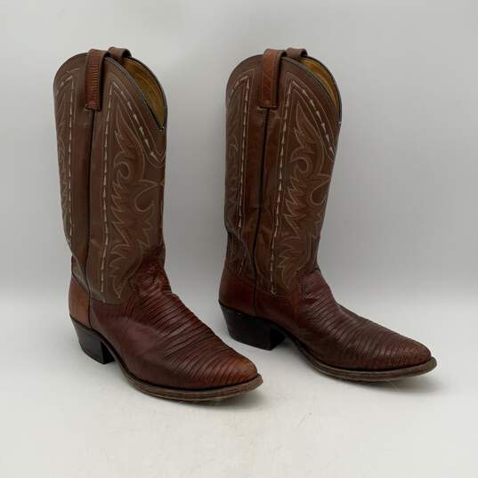 Dan Post Mens Brown Leather Embroidered Knee Length Cowboy Western Boots Sz 9.5 image number 1