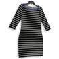 Womens Black White Striped 3/4 Sleeve Boat Neck Boardwalk Sheath Dress Sz 4 image number 1