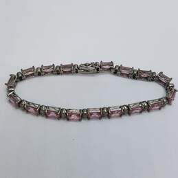 Ross-Simons Sterling Silver Melee Diamond Pink Gemstone 1 1/2 Bracelet 17.3g alternative image