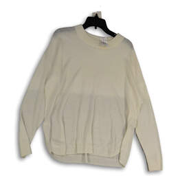 Womens White Knitted Crew Neck Long Sleeve Pullover Sweater Size Large