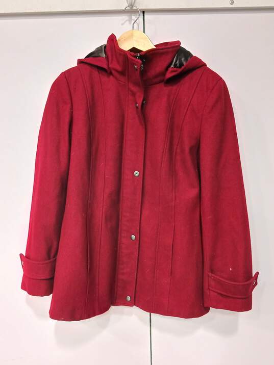 Calvin Klein Women's Red Wool Blend Hooded Coat Size 10 image number 1